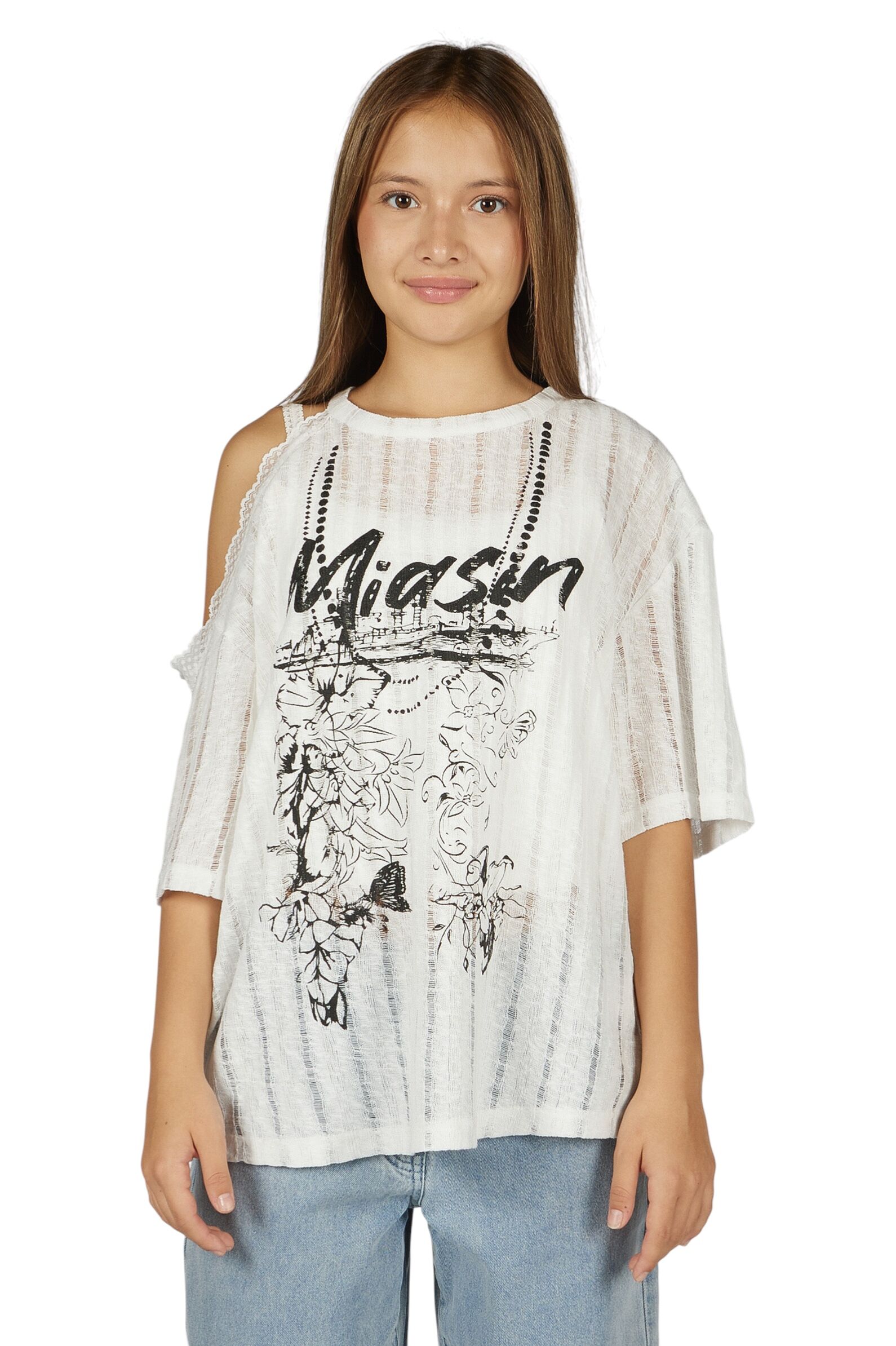 Футболка дев. АРТ.G-TS26060,бел-чер,хл-пэ