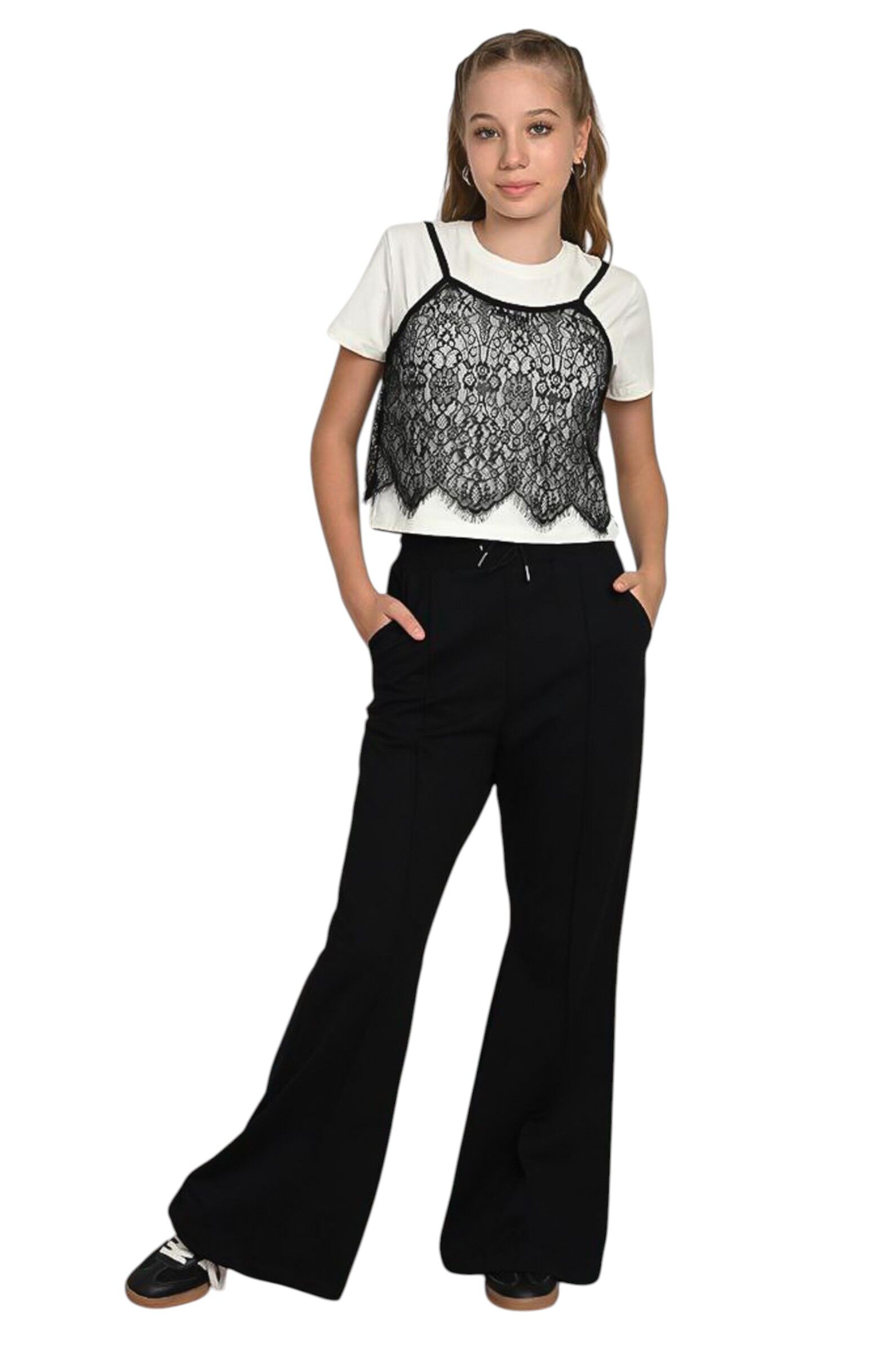 Футболка+топ дев. АРТ.7932,мол-чер,хл-лайкра