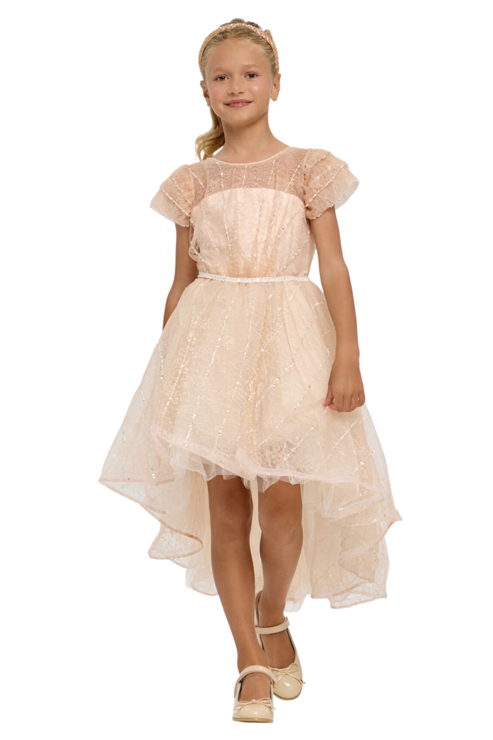 Платье дев. АРТ.1839.43,беж,пэ-пу/хл